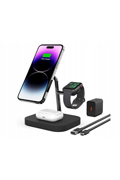 NO BRAND Stație de încărcare wireless magnetică 3 în 1 compatibilă cu iPhone