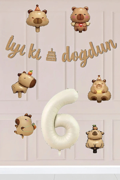 Atölye Mi 6 Year Old Capybara Themed Birthday Balloon Chain Set
