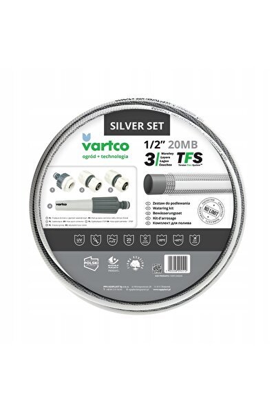 Vartco SET FURTUN GRĂDINĂ 3 STRATURI 25 BAR 1/2'' 20M ARGINTIU SET + CONECTOR...