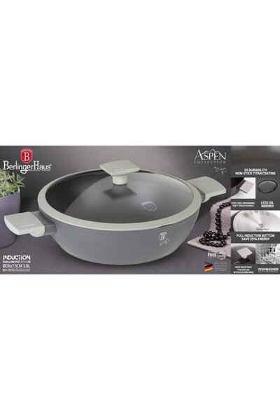 Berlinger Haus TIGAIE ADÂNCĂ PENTRU GĂTIT LA FOC MIC, CU CAPAC, 28 CM, ASPEN ...