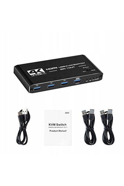NO BRAND COMUTATOR KVM HDMI 2.0 cu 4 porturi USB 3.0, 4K/60 Hz, pentru 2 calc...