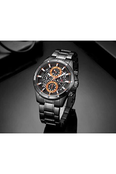 NO BRAND CEAS BĂRBĂTESC NAVIFORCE - NF9149 negru / portocaliu + CUTIE + GRAVURĂ