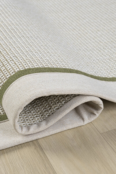 Ellya Home Cool Sisal Halı Krem Yeşil Bordürlü Kaymaz Hasır Dokulu İthal Sisa...
