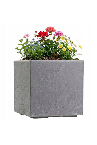 HowHomely Jardinieră cu roți, beton gri, 30x30x30 cm, stil loft, pentru balco...
