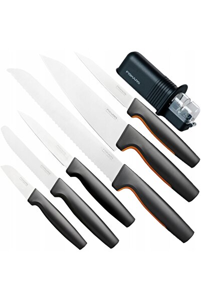 FiSKARS SET COMPLET 6 CUȚITE DE CURĂȚAT, TĂIAT, CHEF + ASCUȚITOR