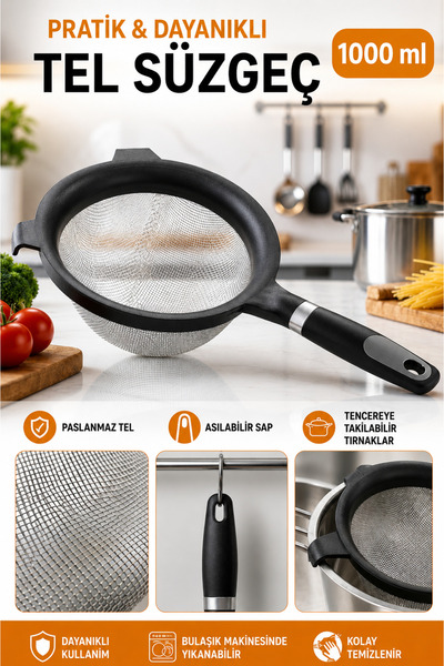 GENCHOME HOMEWARE 1000 ml Paslanmaz Çelik Tel Süzgeç | İnce Gözenekli Mutfak ...