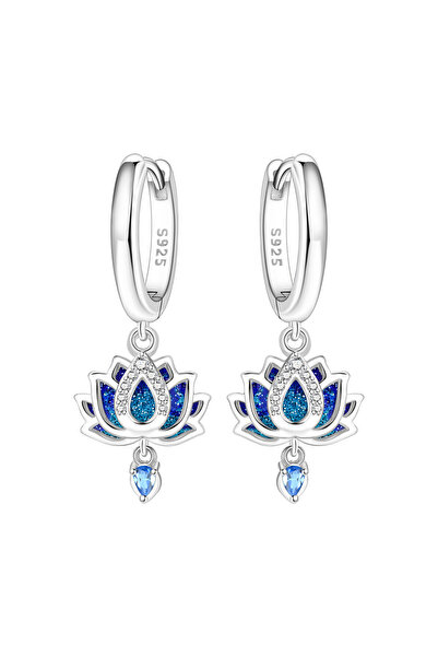 Choice1 OTE4294 S925 Sterling Silver Earrings Exquisite Blue Flower Green Lea...