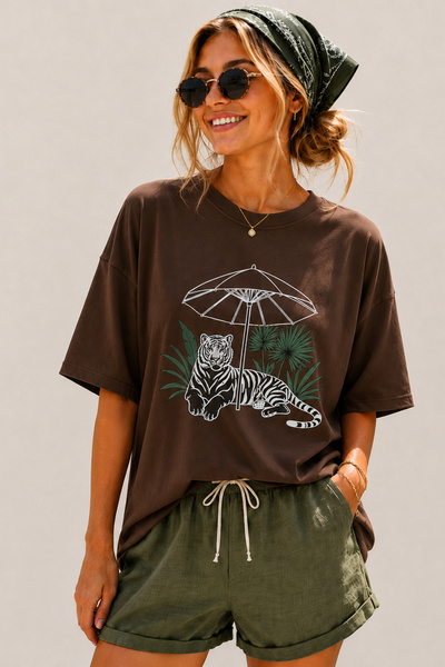 ArtYus Tiger Printed Crew Neck Casual Unisex Oversize T-Shirt - Safari Themed...