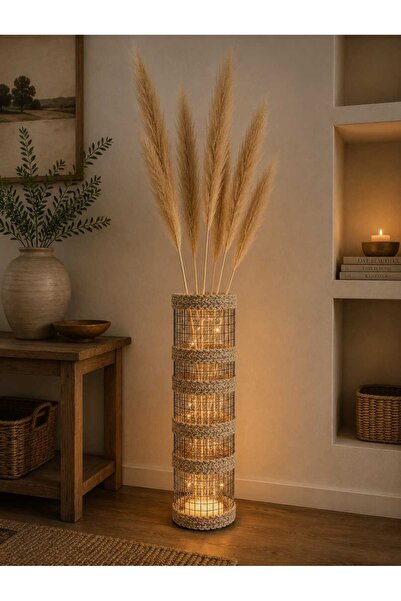 Egindra hasır örgü led ışıklı kuru çiçek vazosu pampas vazosu el yapımı