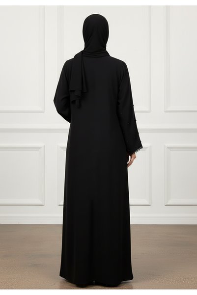 Nukhbaa Fatima Wrap-Style Scattered Bead Abaya | Nida Fabric