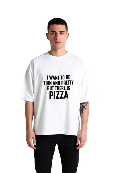 PayBuy Men's Oversize T-Shirt Pizza Printed Funny Slogan Print Short Sleeve R...