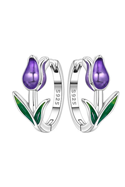 Choice OTE4228 CYCUFF S925 Sterling Silver Purple Flower Series Earrings Hoop...