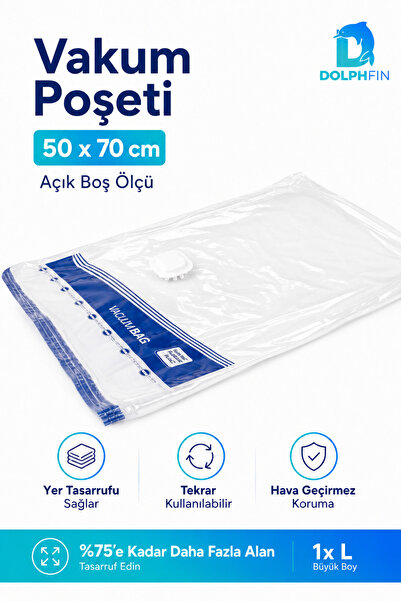 DolphFin Vakumlu Poşet 50x70 cm L Boy Yorgan Battaniye Hurç Giysi Saklama Tor...