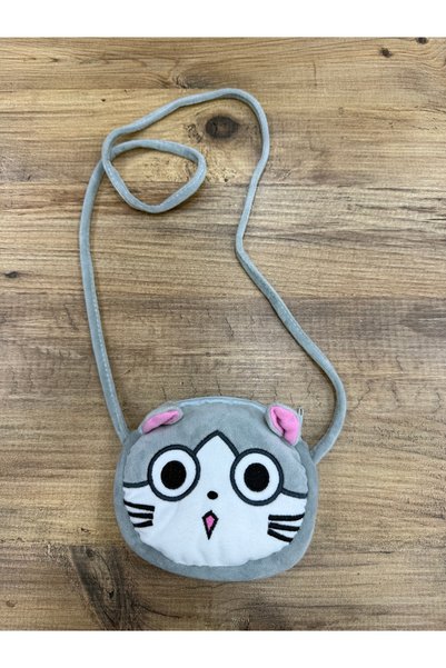 moimaaksesuar Girl's Plush Cat Figured Mini Shoulder Bag with Adjustable Strap Daily Crossbody Bag Gray