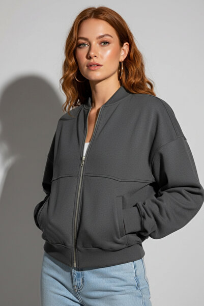Runades Kadın Rahat Kesim Mevsimlik Sweat Bomber Ceket
