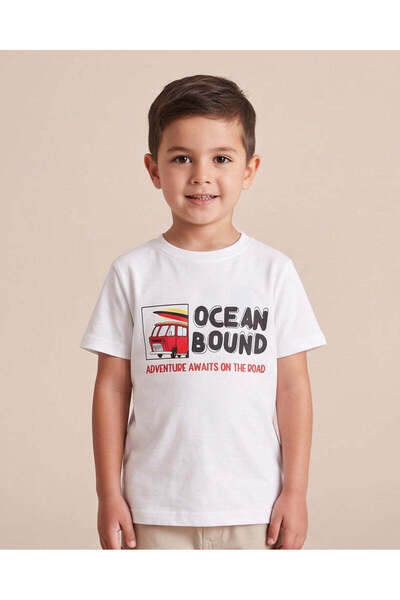 REDTAG Boys White Ocean Bound Print T-shirt