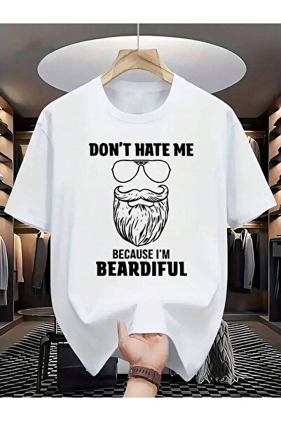 45 BPM Round-Neck Short-Sleeve-Shirt With Text DON'HATE ME BECAUSE I'BEARDIFU...