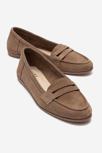 LuviShoes F02 Vizon Bej Süet Hakiki Deri Kadın Loafer Ayakkabı