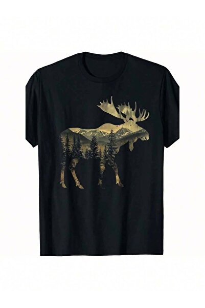 23ERVA Men's And Women's Moose Natural Landscape Print-Shirt, Mountain Wildli...