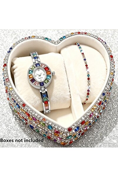 Choice1 Silver Set No Box 2pcs Elegant Colorful Rhinestone Women Quartz Watch...