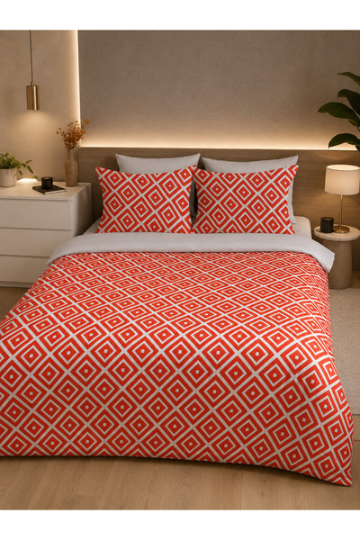 Erays Home Square Pattern Printed Double-Sided Double Duvet Cover Set