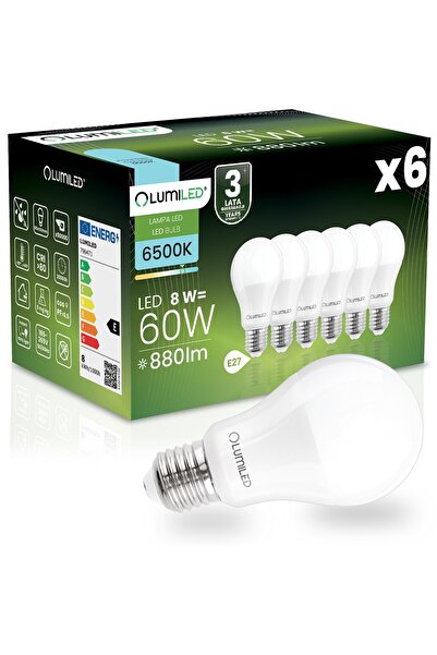 Lumiled 6x Bec LED E27 A60 8W = 60W 880lm 6500K Rece 260 °
