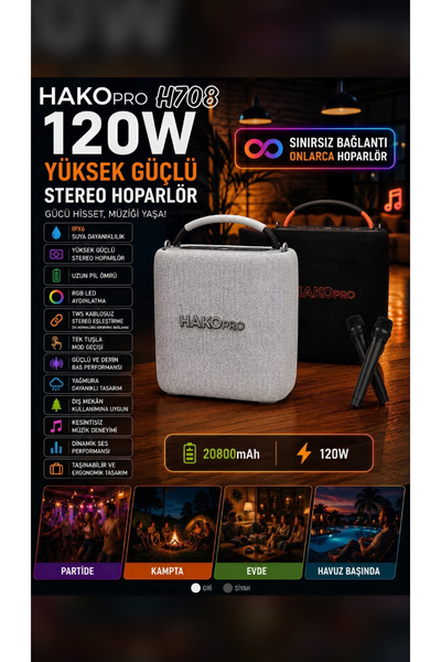 Hako Pro H-708 Ekstra Bass 120W 20800mAh Su Geçirmez
