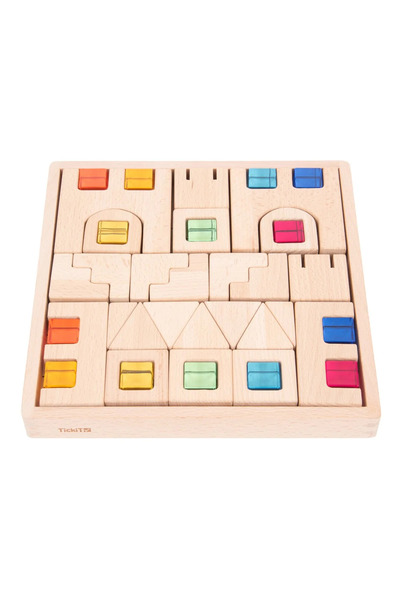 TickiT Cuburi de construcție din lemn cu cristale colorate