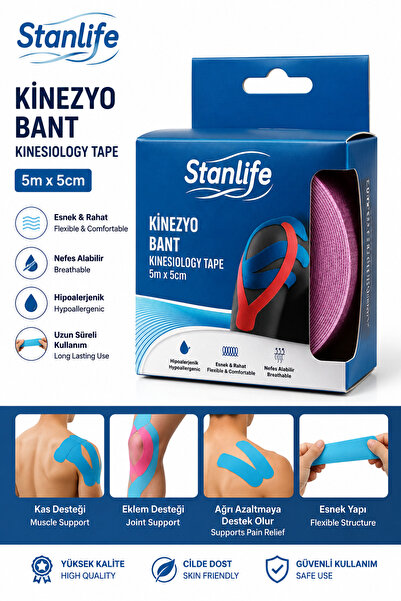 Sport Tape Kinezyo Sporcu Bandı Ağrı Bandı mor 5 Metre X 5 Cm