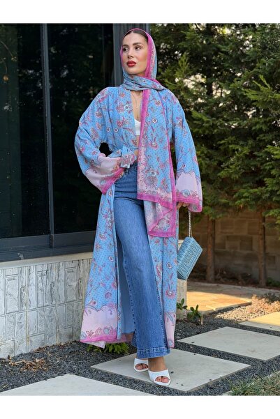 YK FASHION Çiçek Desenli Abaya Şal Takım