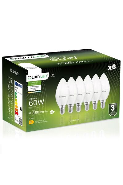 Lumiled 6x Bec LED E14 tip lumânare B35 8W = 60W 880lm 4000K Neutru 180 °