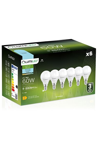 Lumiled 6x Bec LED E14 tip bilă P45 8W = 60W 880lm 6500K Lumină rece 180 °