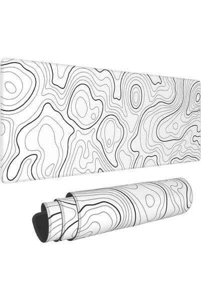 Sweetshow White Topographic Contour Gaming Mouse Pad 31.5 X 11.8 Inch XL Geog...
