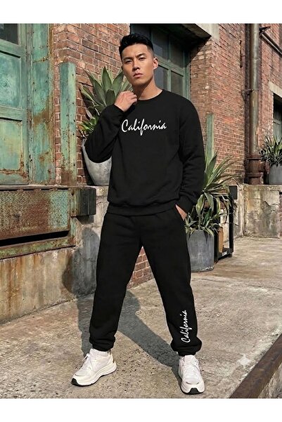 WOODROFFE Unisex California Printed Crew Neck Sweatpants Set Oversize