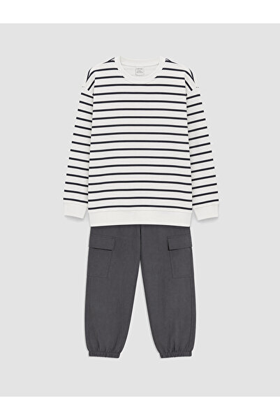 LC Waikiki Lcw Kids Gray Striped Boys' Tracksuit Set