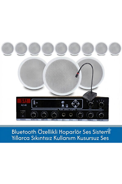 Cafe ve Ofisler İçin Hazır Ses Paketi: 12'li Tavan Hoparlör Mikrofon ve Bluetooth Amfi Seti