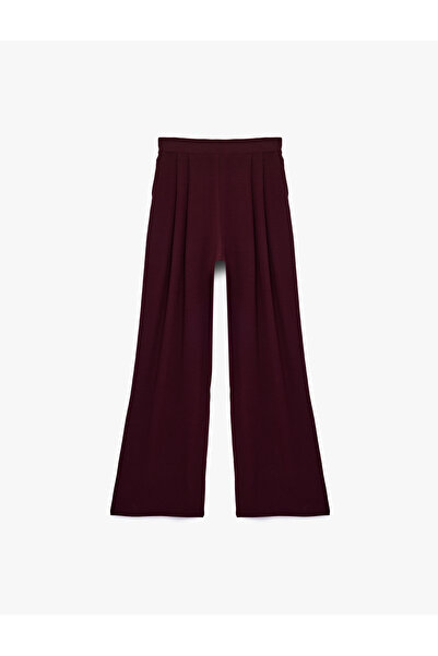 Koton Pleated Wide-Leg Palazzo Trousers with Crepe Fabric Pockets