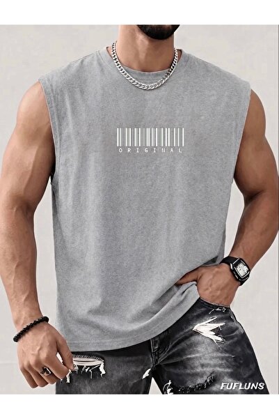 FUFLUNS Original Printed Men's Regular Fit Crew Neck Sports Sleeveless T-Shirt