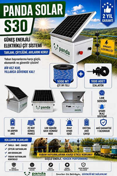 Panda GÜNEŞ ENERJİLİ ELEKTİRİKLİ ÇİT SİSTEMLERİ 30 DEKAR İLE 50 DEKAR ARASI K...