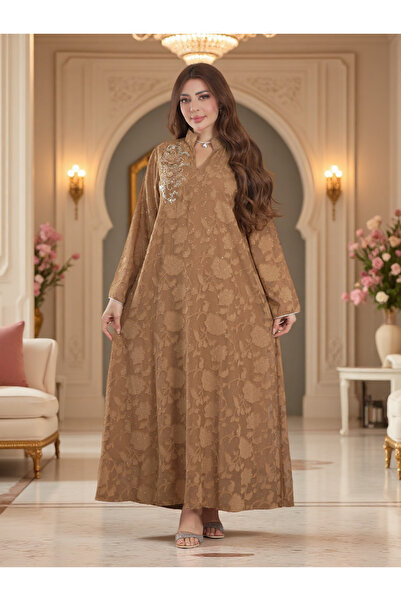 Finelook Jacquard Floral Abaya with Embellished Shoulder Applique | Modest Ma...
