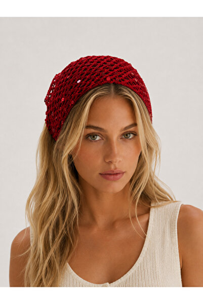 ByBurcuGuler Red sequined knitted bandana
