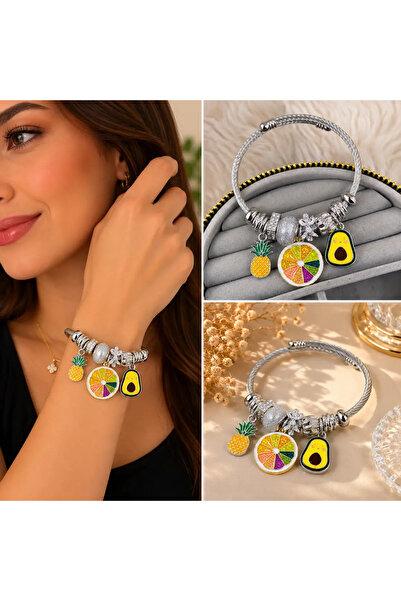Bozhi Fruit Figured Accessory Detailed Silver Color Women's Accessory Bracele...