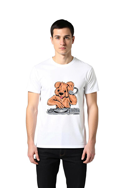 PayBuy Men's Dj Dog Headphone Turntable Music Printed Cotton T-Shirt Casual D...