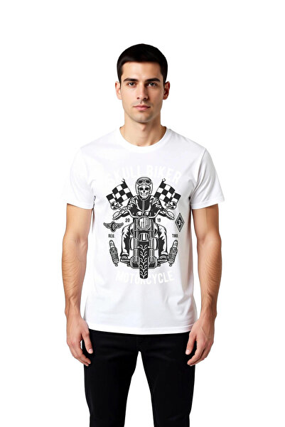 PayBuy Ανδρικό μπλουζάκι με στάμπα Skull Motorcyclist με κοντό μανίκι και στρ...