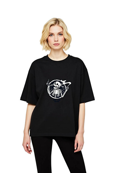 PayBuy Γυναικείο μπλουζάκι oversized με στάμπα κρανίου, ρετρό σχέδιο, κοντό μ...