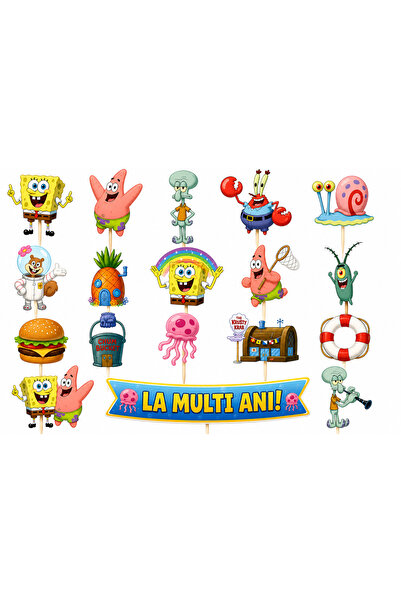DecoParty Set de decorațiuni pentru tort – Tematică SPONGE BOB, 18 piese, Car...