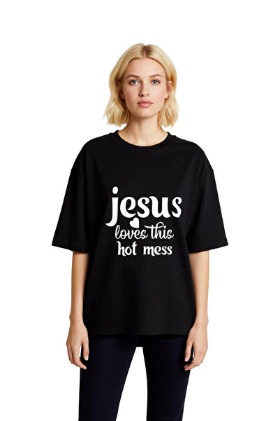 PayBuy Tricou supradimensionat pentru femei, cu imprimeu cu umor religios, cr...