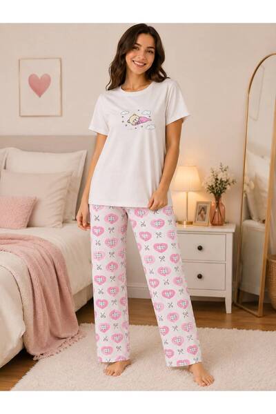 3S MODA Women's Sleeping Bear Printed Cotton Pajama Set