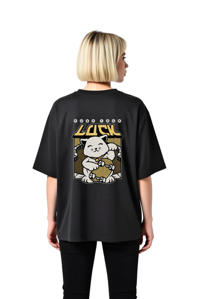 PayBuy Forced to Be Lucky Cat Printed Women's Oversize T-Shirt