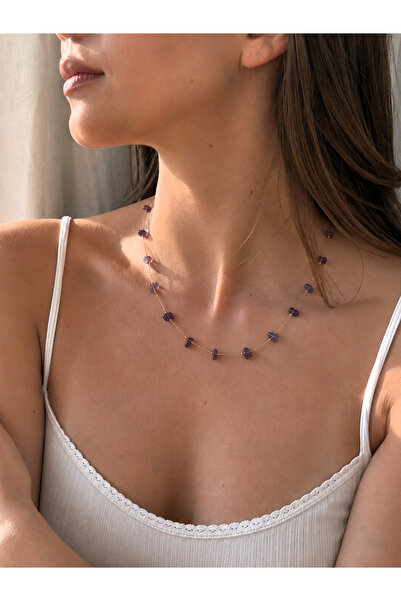 Vinlora Design Natural Amethyst Stone Chain Handmade Necklace – Elegant Women...